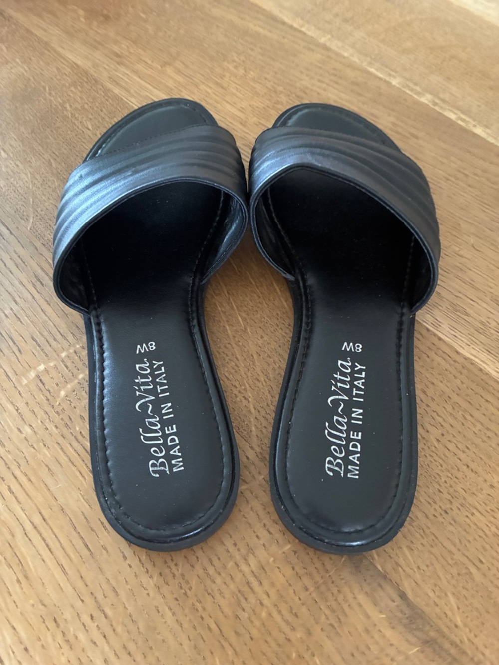 Bella Vita Black Rya-Italy Ruched Band Slide Mules - 8W